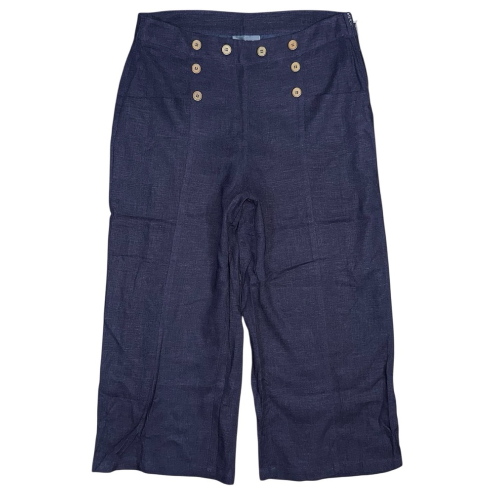 NWOT ModCloth Gone Sailing Cropped Wide Leg Pants Womens Sz 12 Navy Retro Pinup